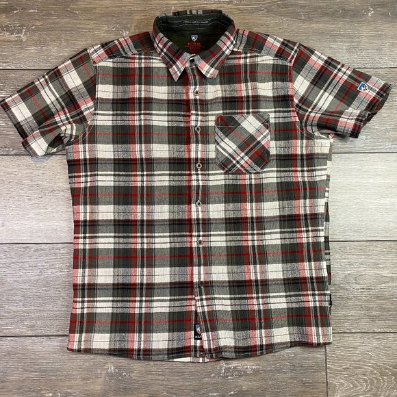 Kuhl 100% Cotton Short Sleeve Button Down Red Gray Plaid Medium M - Picture 2 of 8